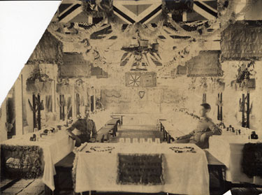 Soldiers barracks rooms decorated for a party