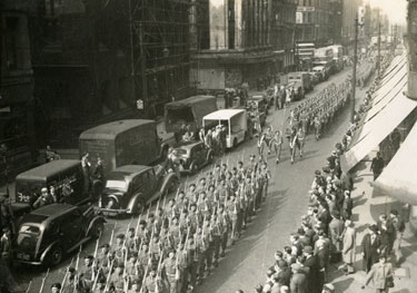 Manchester Regiment march through Deansgate, Manchester