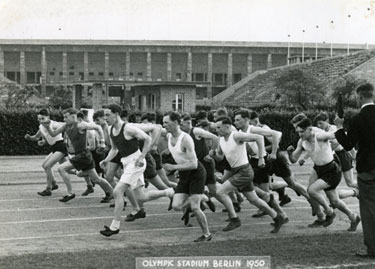 Start of the 1500 metre race in the Olympic Stadium, Berlin.