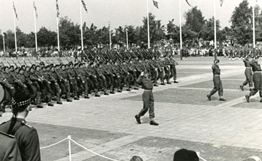 1st Battalion Support Company marches past on the King's Birthday Parade at the Olympic Stadium, Berlin