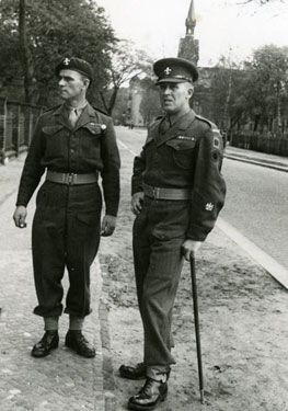 RSM Alf Lomas on right and CSM George Osborn watching guard mounting at Spandau Prison.