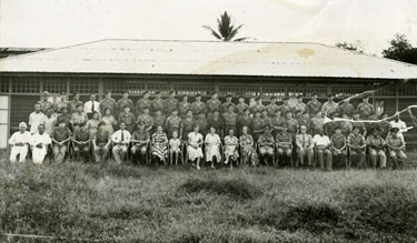 The Kroh Garrison of Army, Police and district officers, staff and wives. 1st Battalion 'B' Company.