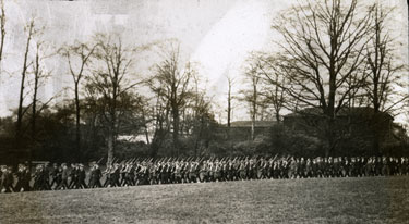 Large body of men from the Pals Battalions at drill practice or on parade in Heaton Park