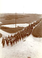 View: MR00958 The Battalion on route march across the Curragh Plain lead by the Corps of Drums and the Band