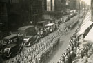 View: MR01461 Manchester Regiment march through Deansgate, Manchester