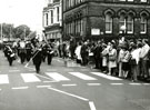 View: MR01885 9th Battalion marching through Ashton under Lyne for the laying up of Colours at St Michael's Parish Church.