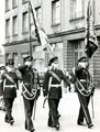 View: MR01992  9th Battalion Colour Party marching the colours through Ashton under Lyne