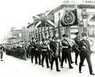 View: MR01994 9th Battalion marching through Ashton Market Square on their way to Annual Camp