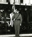 View: MR01998 The Commanding Officer, Major J T H Gunning handing over the Colours of the 3rd (Militia) Battalion at Hurst Parish Church.